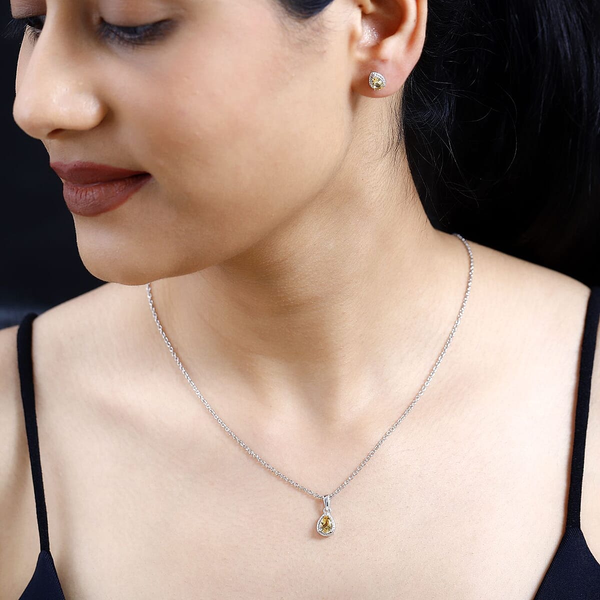 Brazilian Citrine Earrings and Pendant Necklace 20 Inches in Platinum Over Sterling Silver 1.35 ctw image number 2