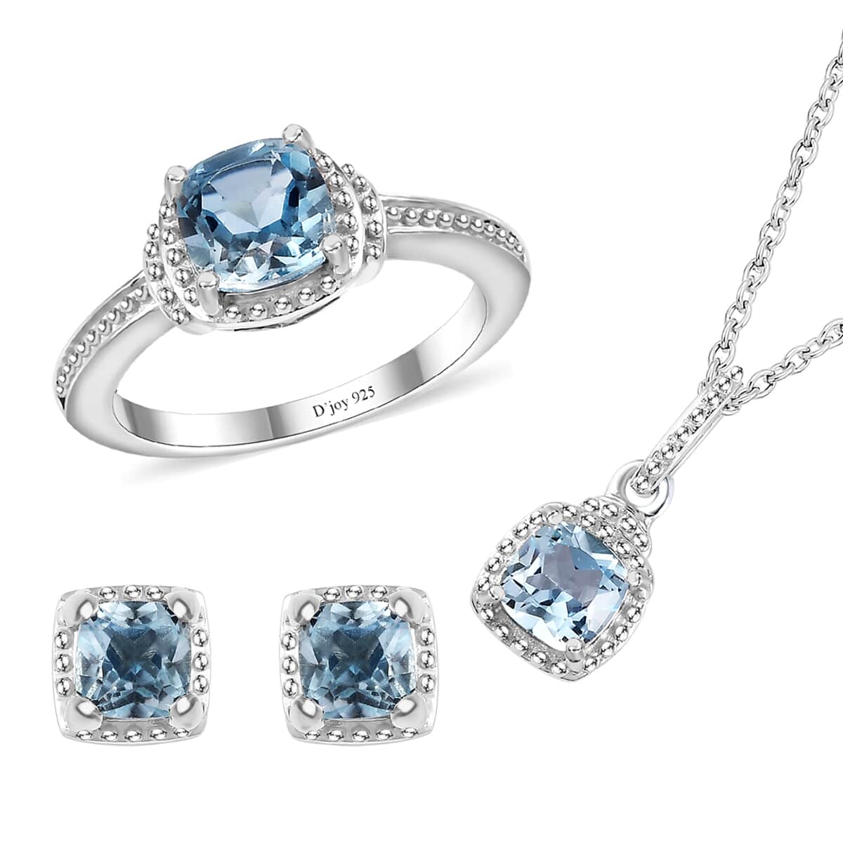 Premium Sky Blue Topaz Earrings, Ring (Size 5.0) and Pendant in Platinum Over Sterling Silver with Stainless Steel Necklace 20 Inches 2.65 ctw image number 0