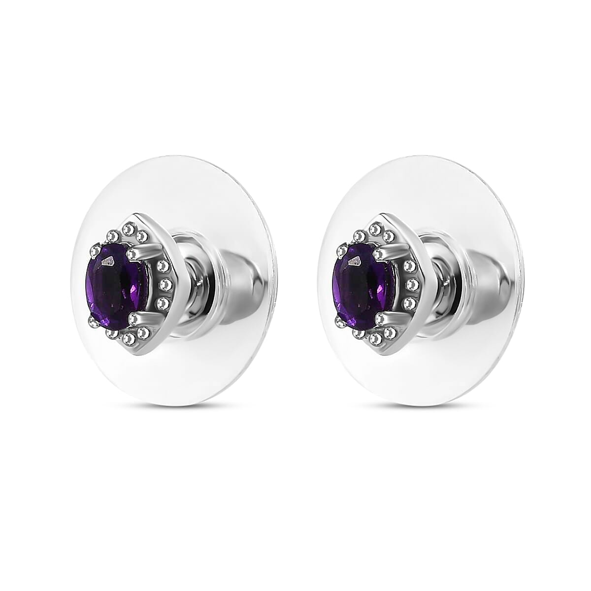 Premium African Amethyst Earrings, Solitaire Ring (Size 5.0) and Pendant in Platinum Over Sterling Silver with Stainless Steel Necklace (20 Inches) 1.35 ctw image number 2