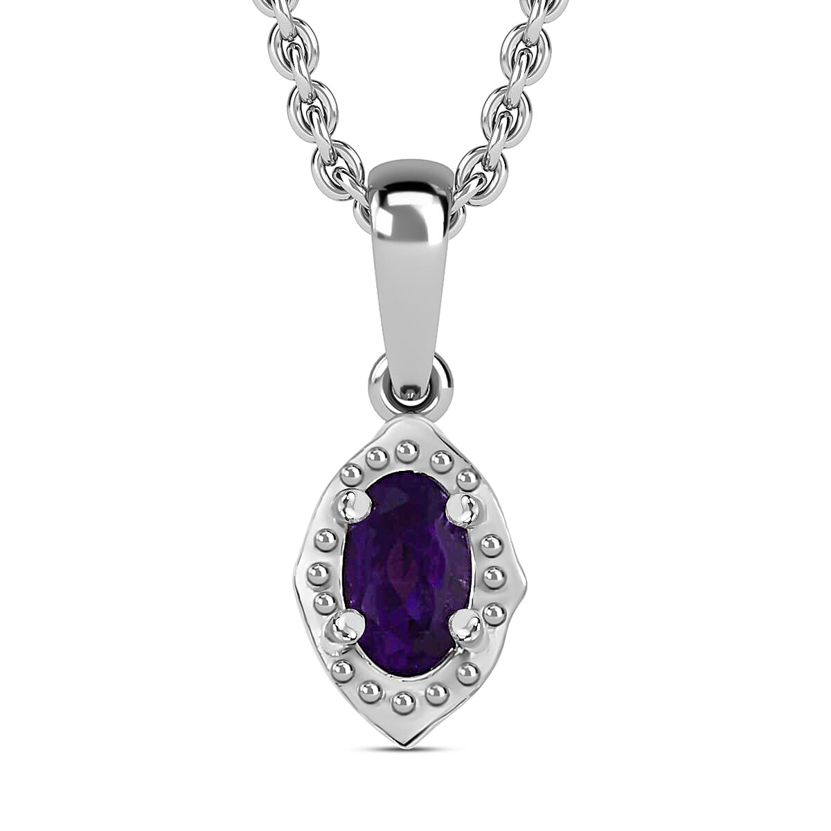 Premium African Amethyst Earrings, Solitaire Ring (Size 5.0) and Pendant in Platinum Over Sterling Silver with Stainless Steel Necklace (20 Inches) 1.35 ctw image number 8