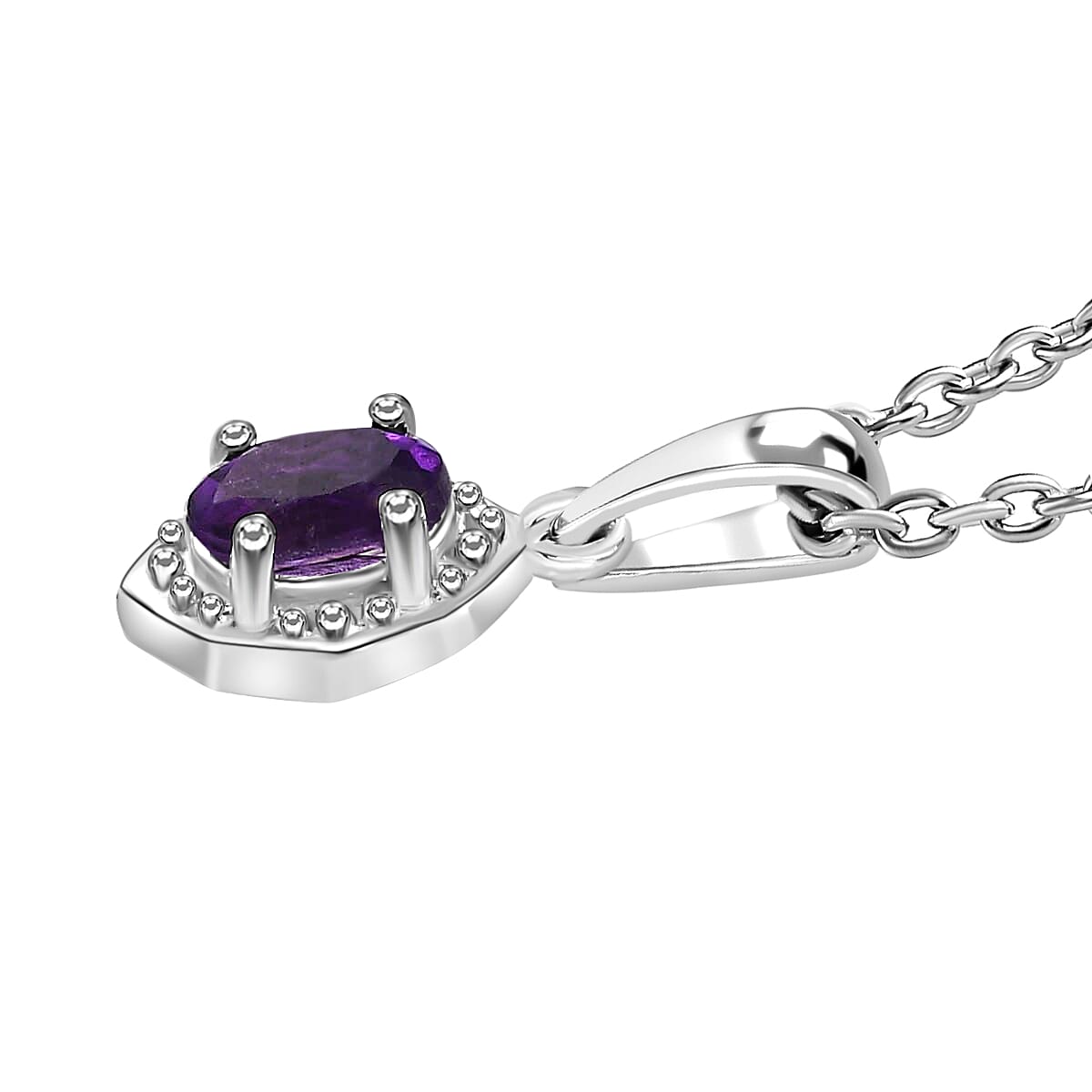 Premium African Amethyst Earrings, Solitaire Ring (Size 5.0) and Pendant in Platinum Over Sterling Silver with Stainless Steel Necklace (20 Inches) 1.35 ctw image number 9