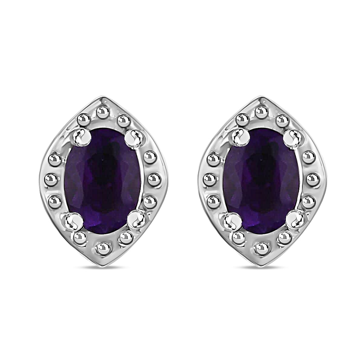 Premium African Amethyst Earrings, Solitaire Ring and Pendant Jewelry Set in Platinum Over Sterling Silver with Stainless Steel Necklace, Birthstone Jewelry Set 20 Inches 1.35 ctw