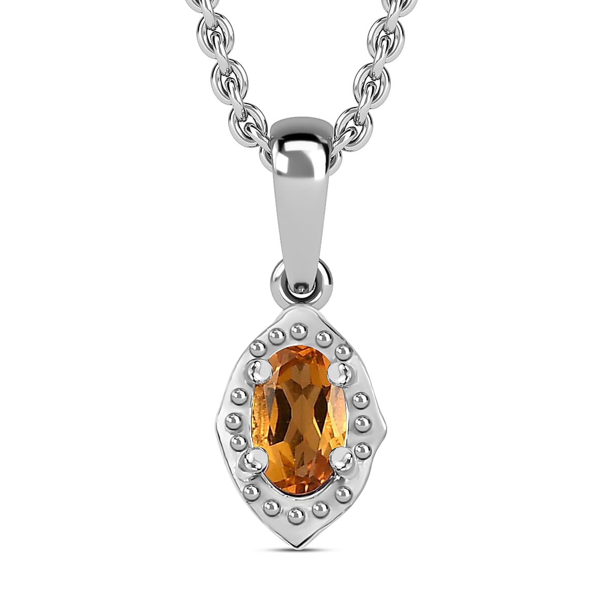 Premium Brazilian Citrine Earrings, Solitaire Ring and Pendant Jewelry Set in Platinum Over Sterling Silver with Stainless Steel Necklace, Birthstone Jewelry Set 20 Inches 1.25 ctw image number 7