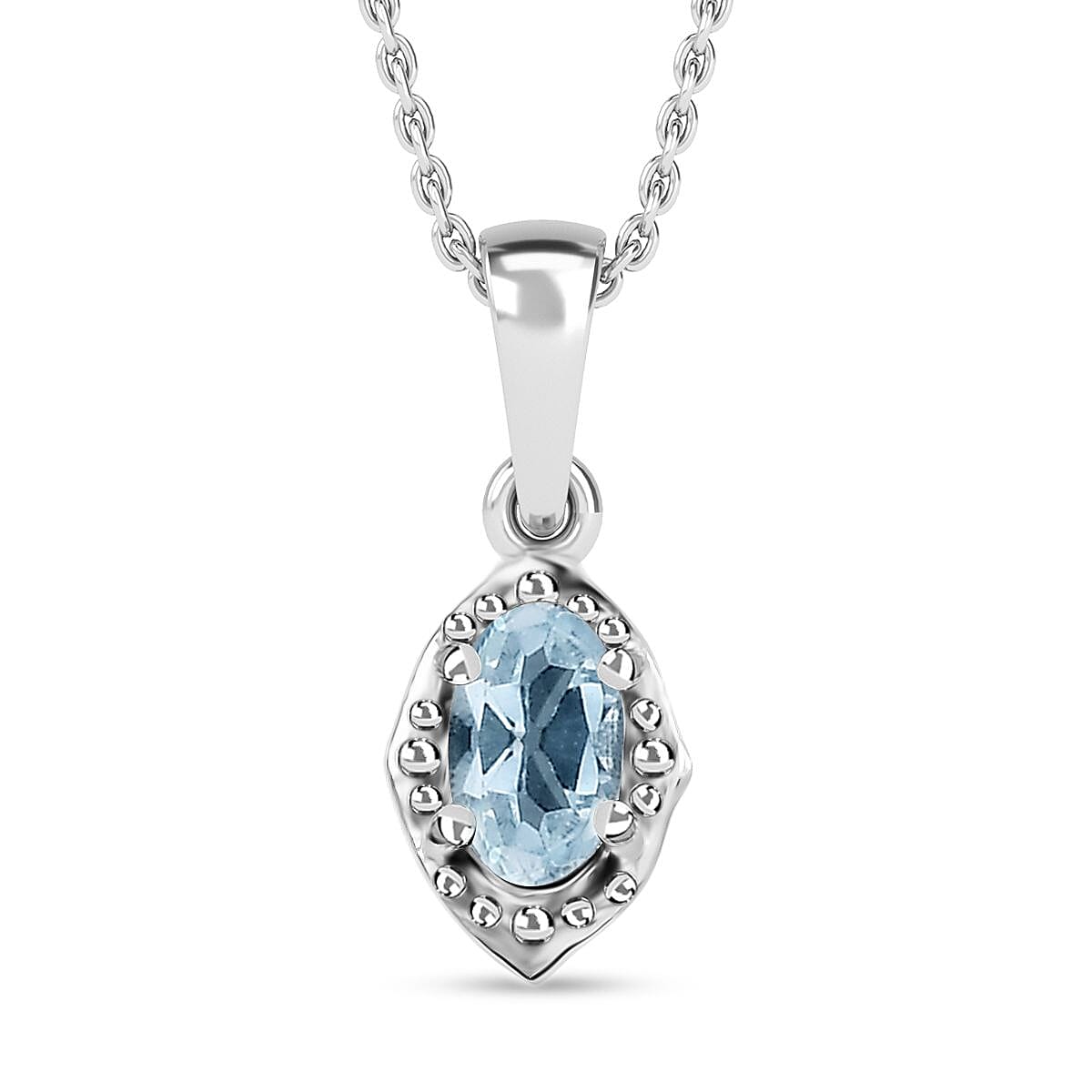 Premium Sky Blue Topaz Earrings, Ring (Size 5.0) and Pendant in Platinum Over Sterling Silver with Stainless Steel Necklace 20 Inches 1.15 ctw