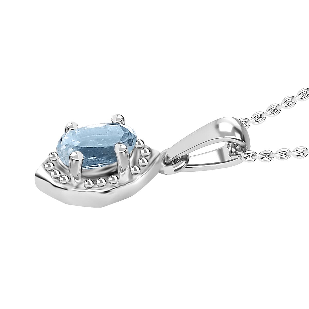 Premium Sky Blue Topaz Earrings, Ring (Size 5.0) and Pendant in Platinum Over Sterling Silver with Stainless Steel Necklace 20 Inches 1.15 ctw