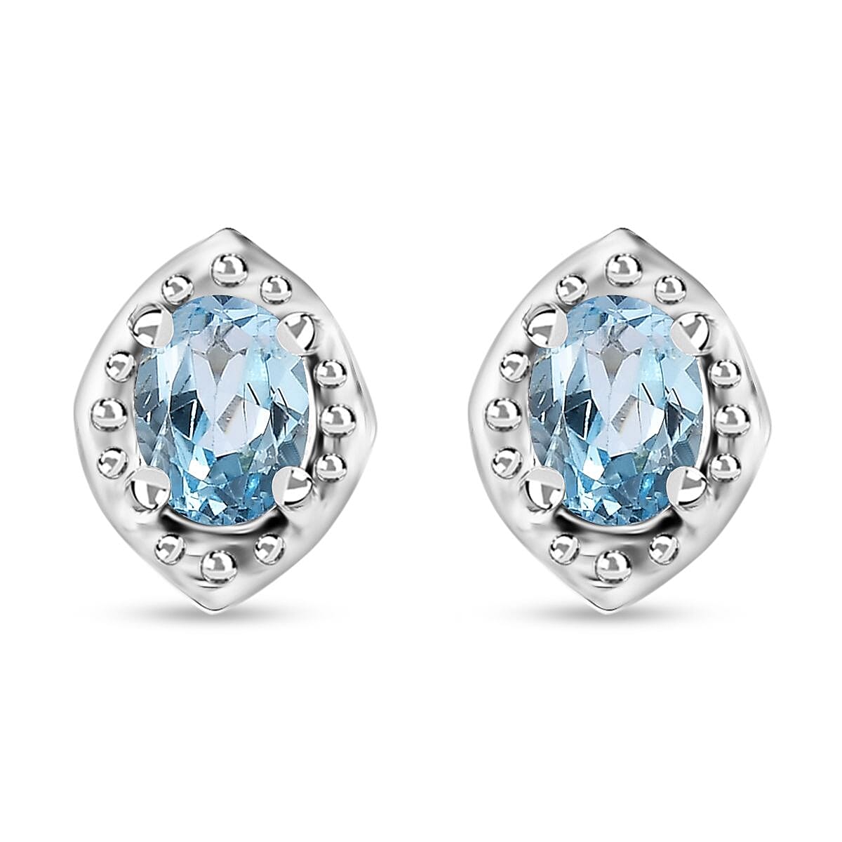 Premium Sky Blue Topaz Earrings, Ring (Size 5.0) and Pendant in Platinum Over Sterling Silver with Stainless Steel Necklace 20 Inches 1.15 ctw