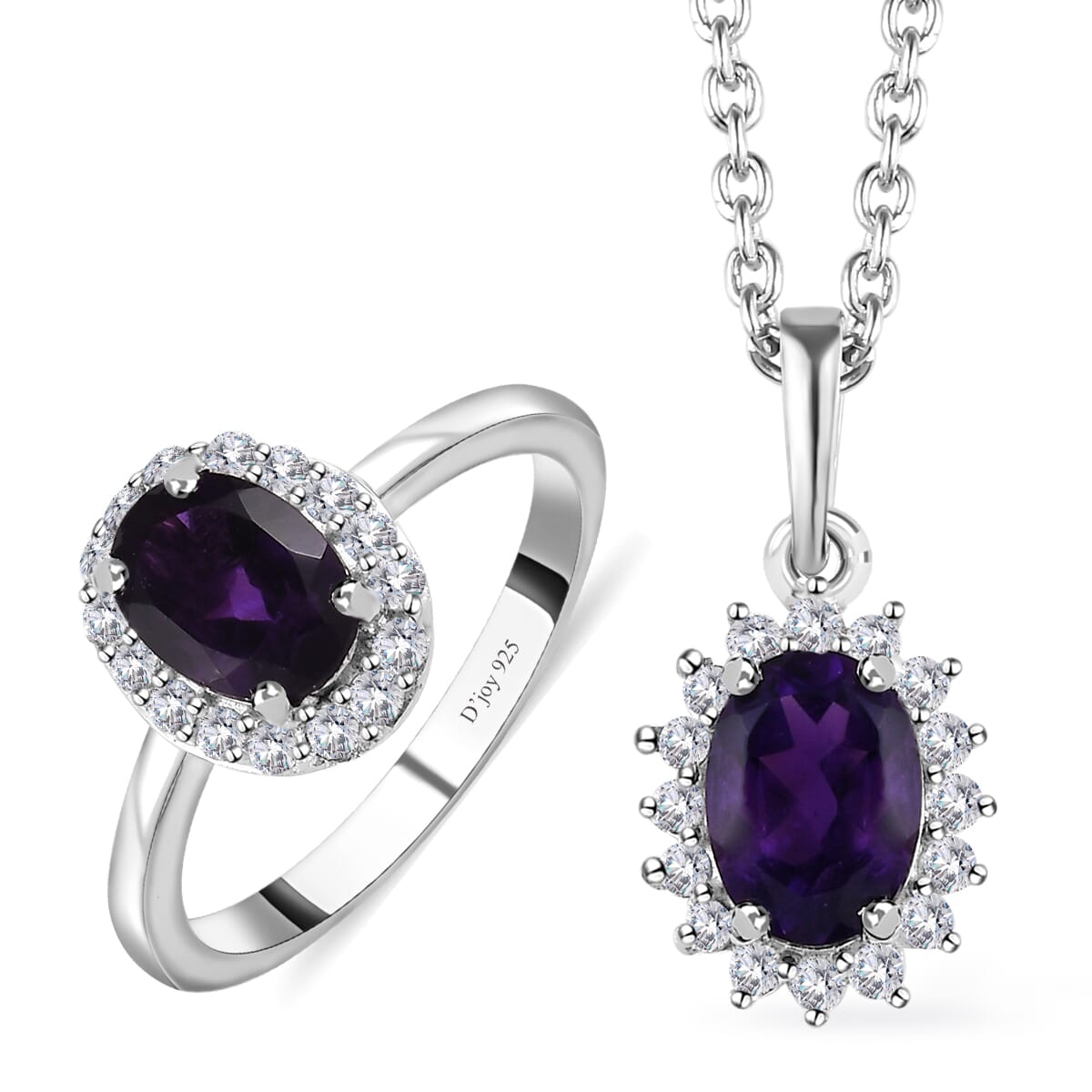 Premium African Amethyst, White Zircon Ring (Size 5.0), Pendant Necklace (20 Inches) in Platinum Over Sterling Silver 1.90 ctw image number 0