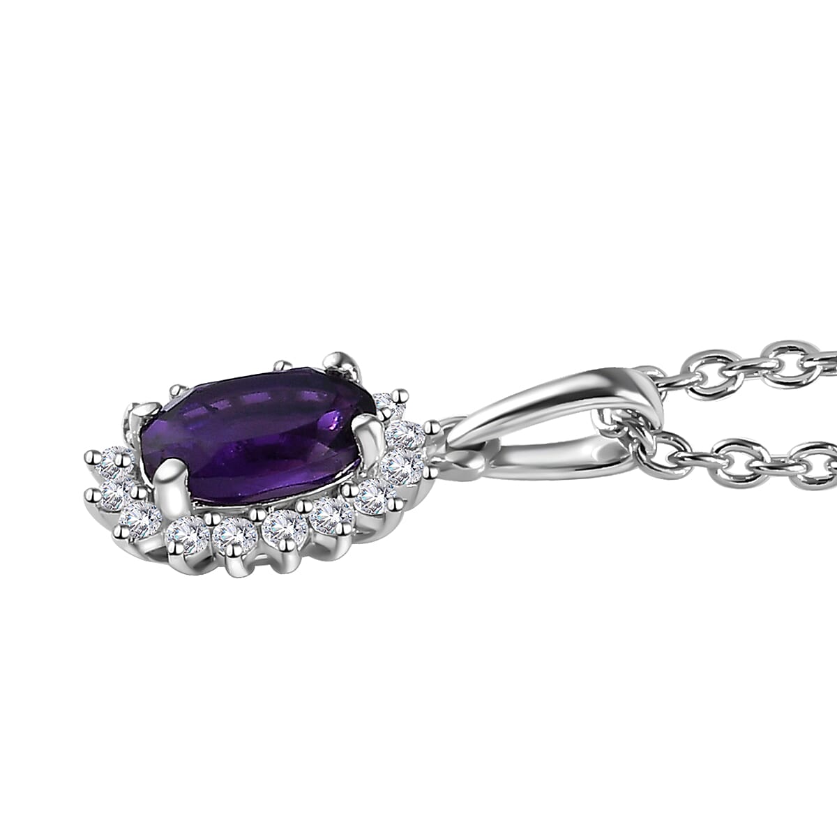 Premium African Amethyst and White Zircon Ring (Size 5.0) and Pendant Necklace 20 Inches in Platinum Over Sterling Silver 1.90 ctw