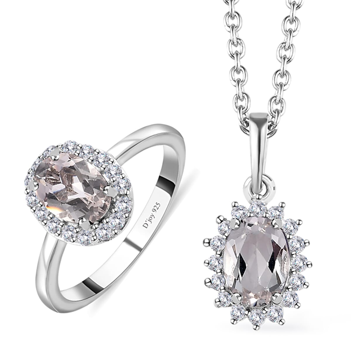 Premium White Topaz and White Zircon Halo Ring (Size 8.0) and Pendant Necklace 20 Inches in Platinum Over Sterling Silver 1.85 ctw image number 0