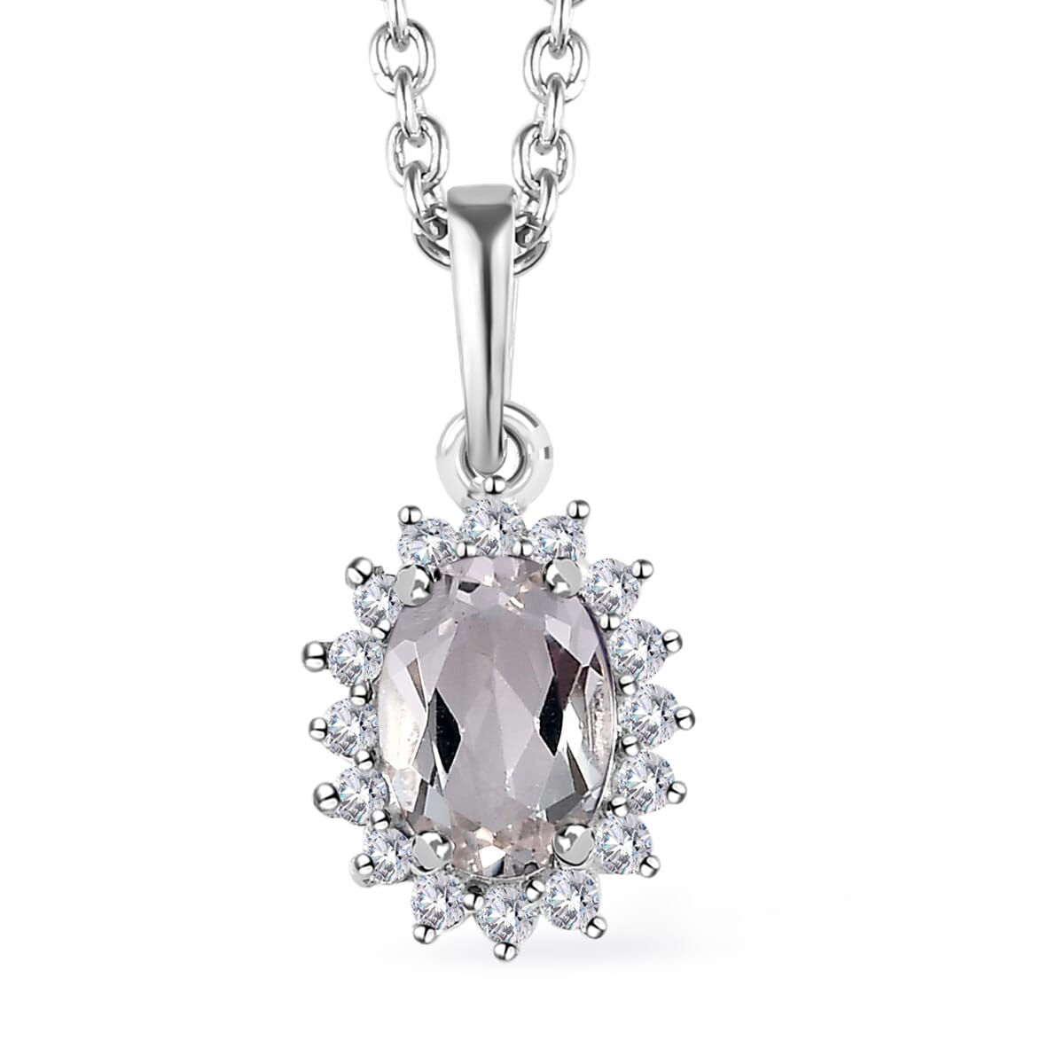 Premium White Topaz and White Zircon Halo Ring (Size 8.0) and Pendant Necklace 20 Inches in Platinum Over Sterling Silver 1.85 ctw image number 5