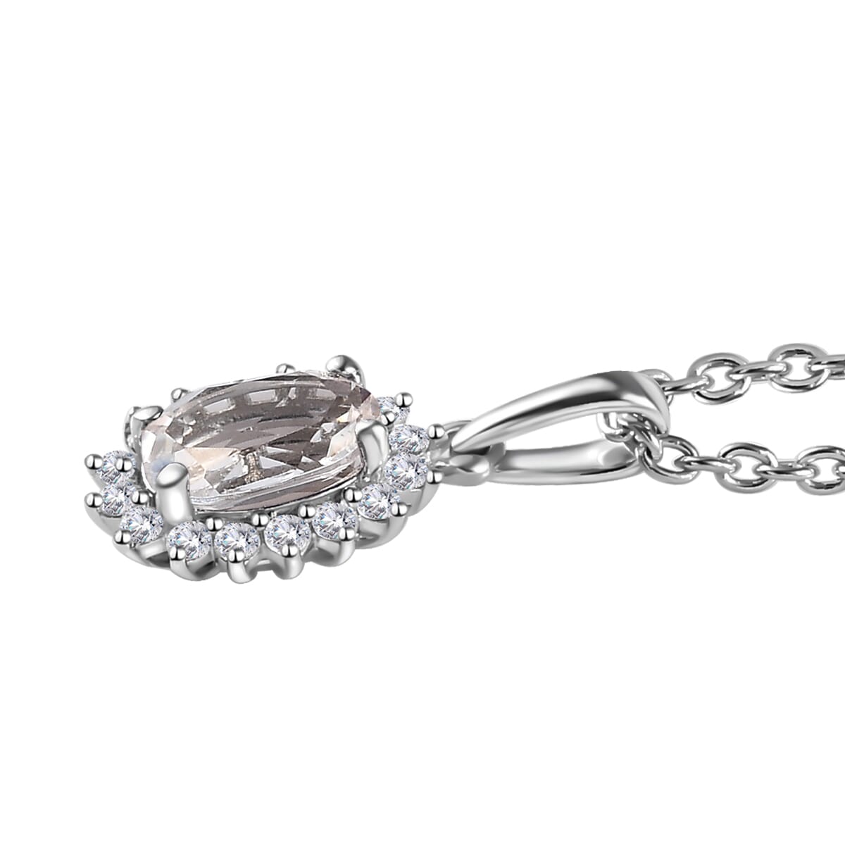 Premium White Topaz and White Zircon Halo Ring (Size 8.0) and Pendant Necklace 20 Inches in Platinum Over Sterling Silver 1.85 ctw image number 6