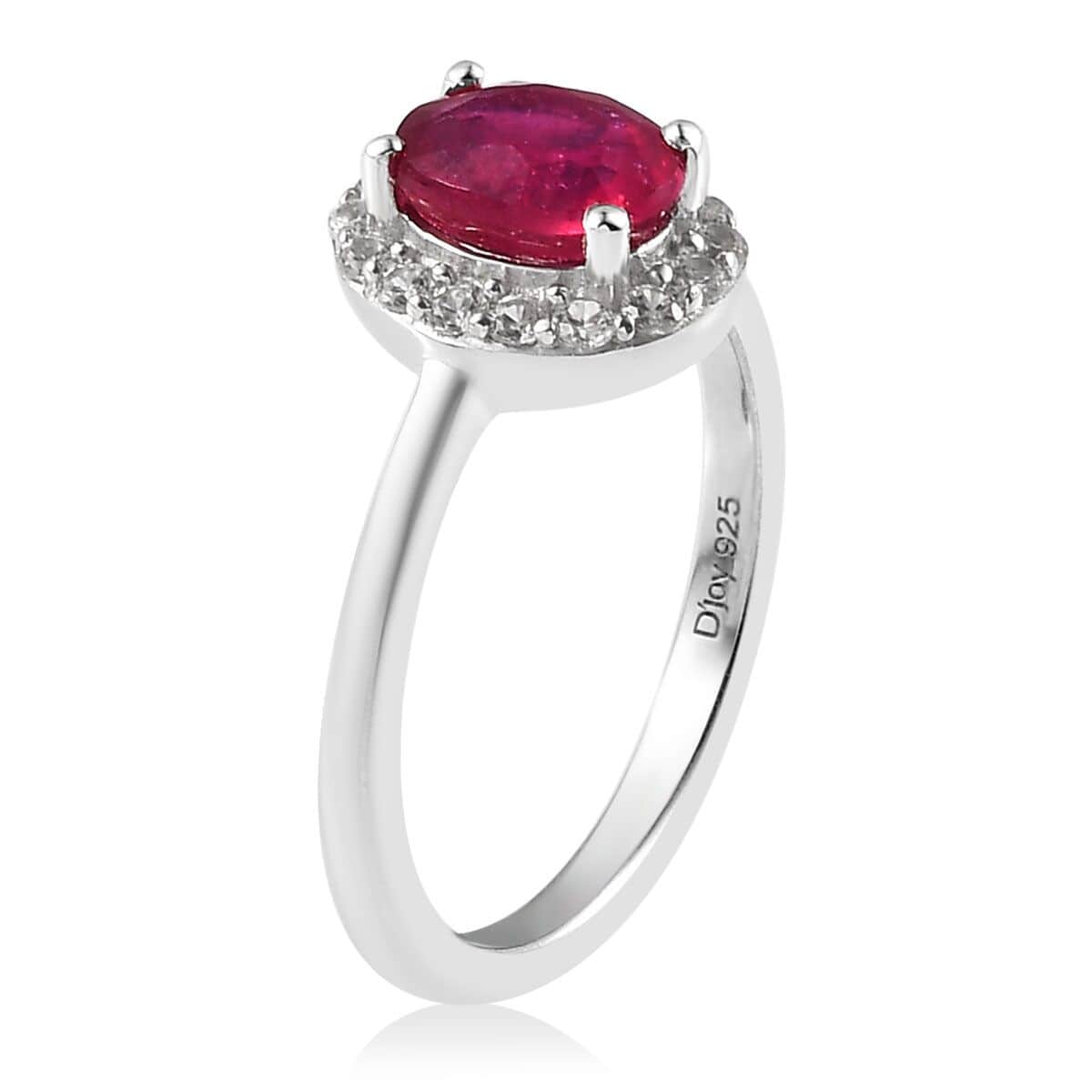 Premium Niassa Ruby (FF) and White Zircon Halo Ring Size 5.0 and Pendant Necklace 20 Inches in Platinum Over Sterling Silver 2.90 ctw image number 4