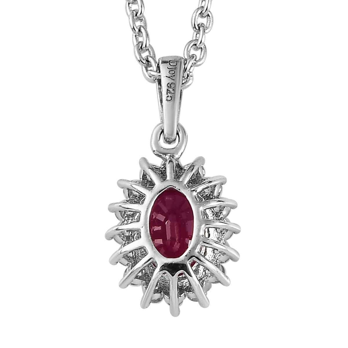 Premium Niassa Ruby (FF) and White Zircon Halo Ring Size 5.0 and Pendant Necklace 20 Inches in Platinum Over Sterling Silver 2.90 ctw image number 8