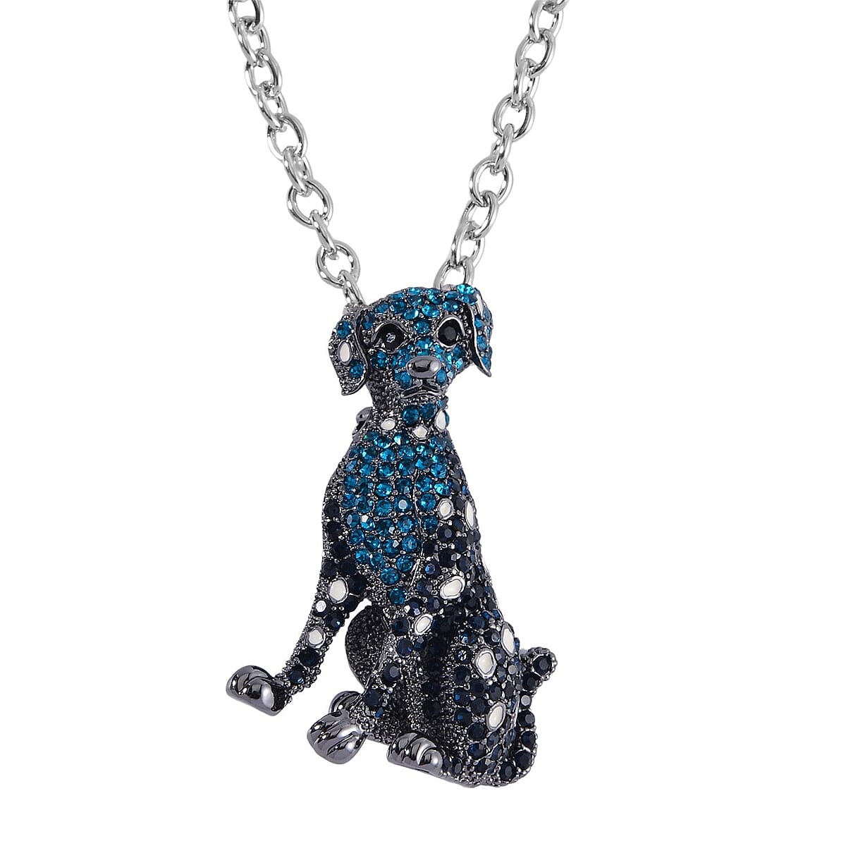 Blue and Black Austrian Crystal Set of 2 Dog & Cate Brooch or Pendant with Necklace 24-26 Inches in Silvertone & Goldtone image number 2