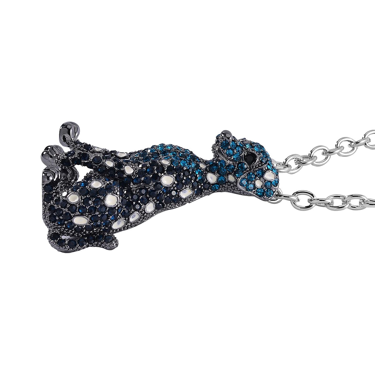Blue and Black Austrian Crystal Set of 2 Dog & Cate Brooch or Pendant with Necklace 24-26 Inches in Silvertone & Goldtone image number 3