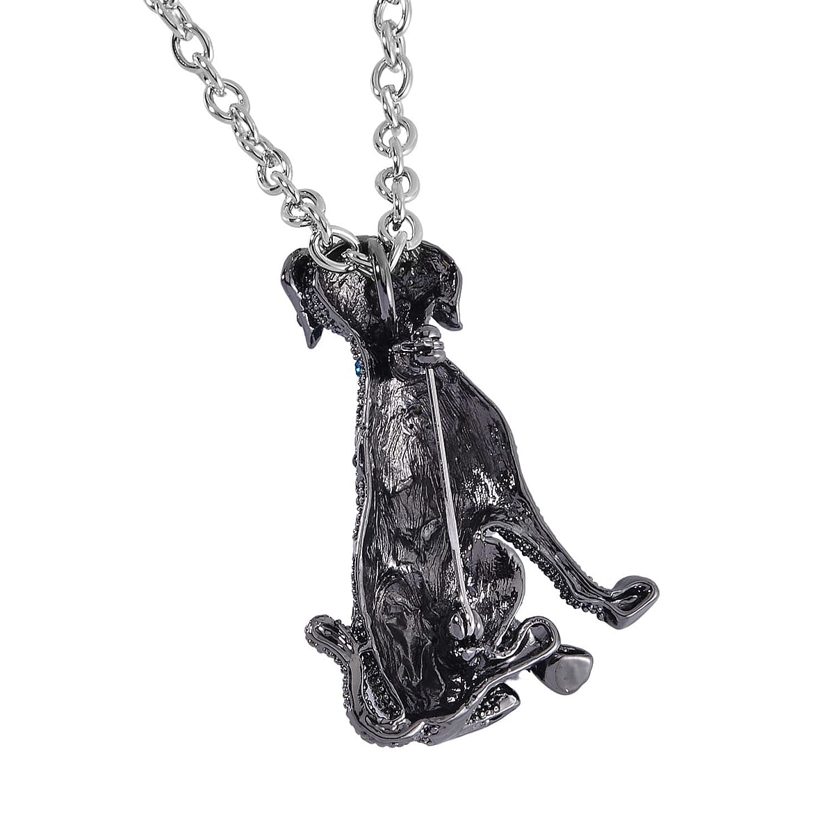 Blue and Black Austrian Crystal Set of 2 Dog & Cate Brooch or Pendant with Necklace 24-26 Inches in Silvertone & Goldtone image number 4
