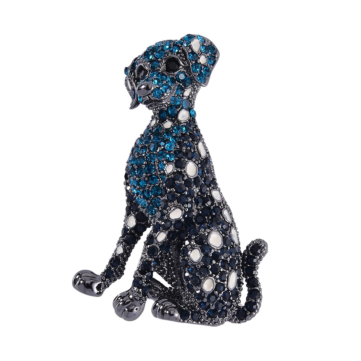 Blue and Black Austrian Crystal Set of 2 Dog & Cate Brooch or Pendant with Necklace 24-26 Inches in Silvertone & Goldtone image number 6