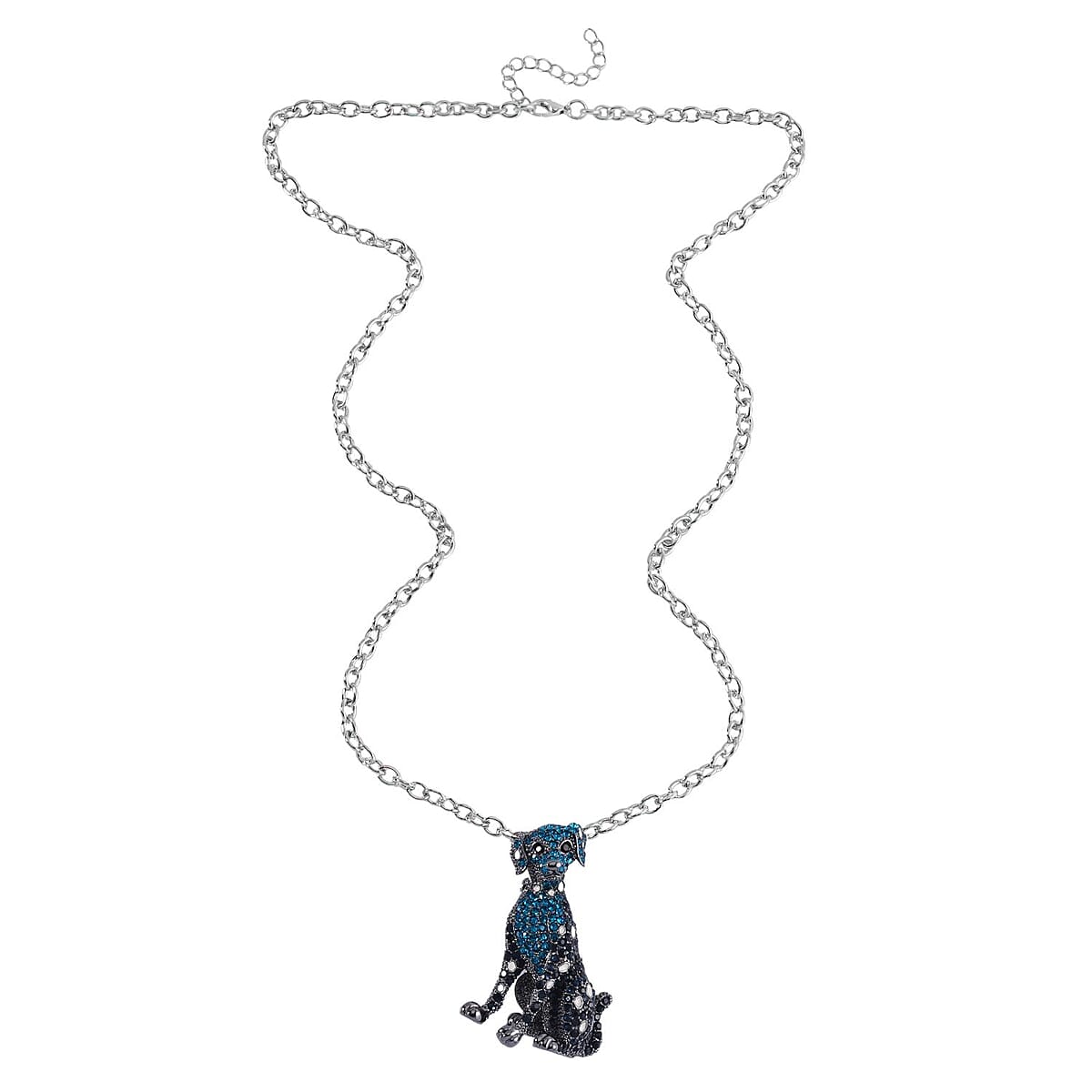 Blue and Black Austrian Crystal Set of 2 Dog & Cate Brooch or Pendant with Necklace 24-26 Inches in Silvertone & Goldtone image number 7