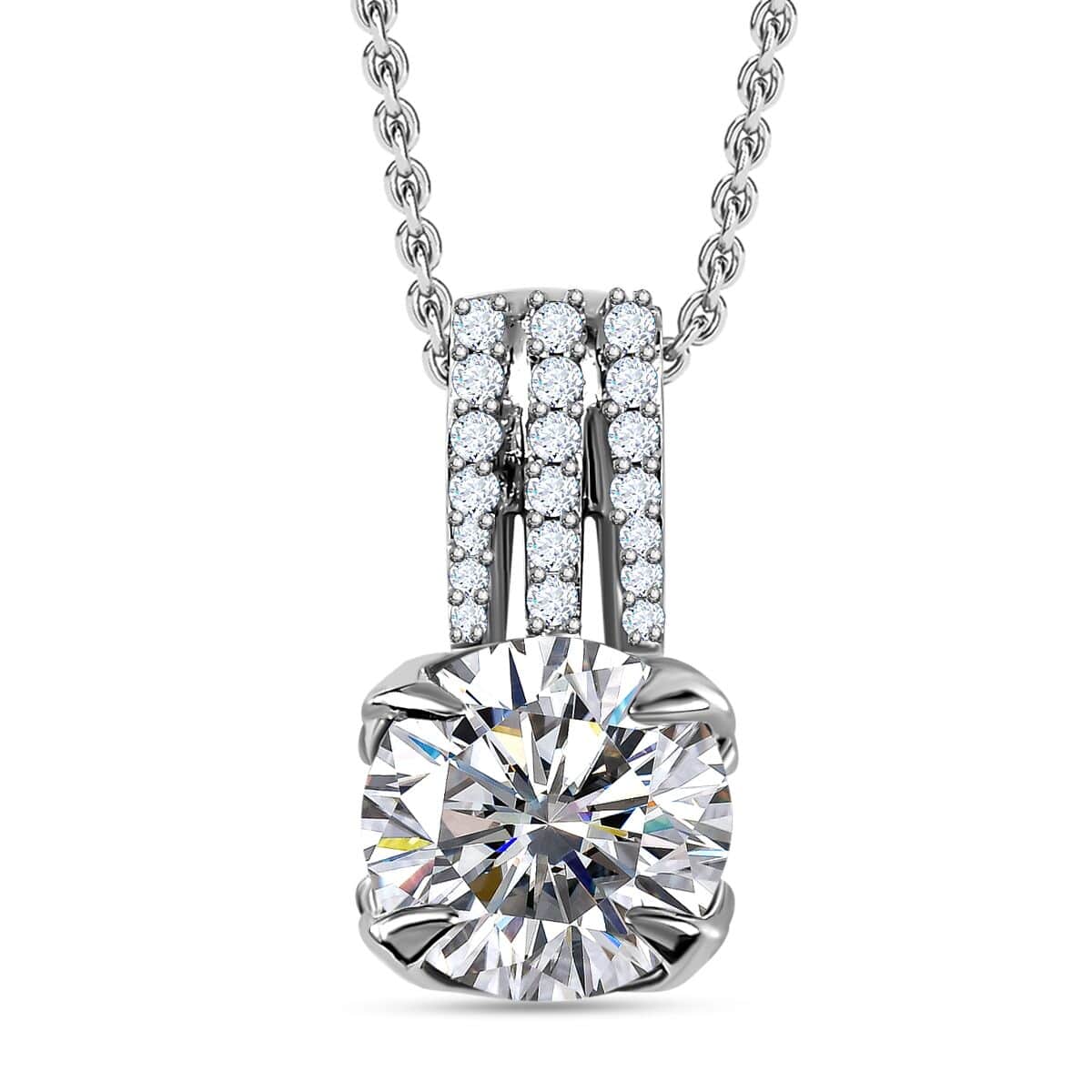Moissanite Pendant Necklace 20 Inches in Platinum Over Sterling Silver 2.10 ctw image number 0