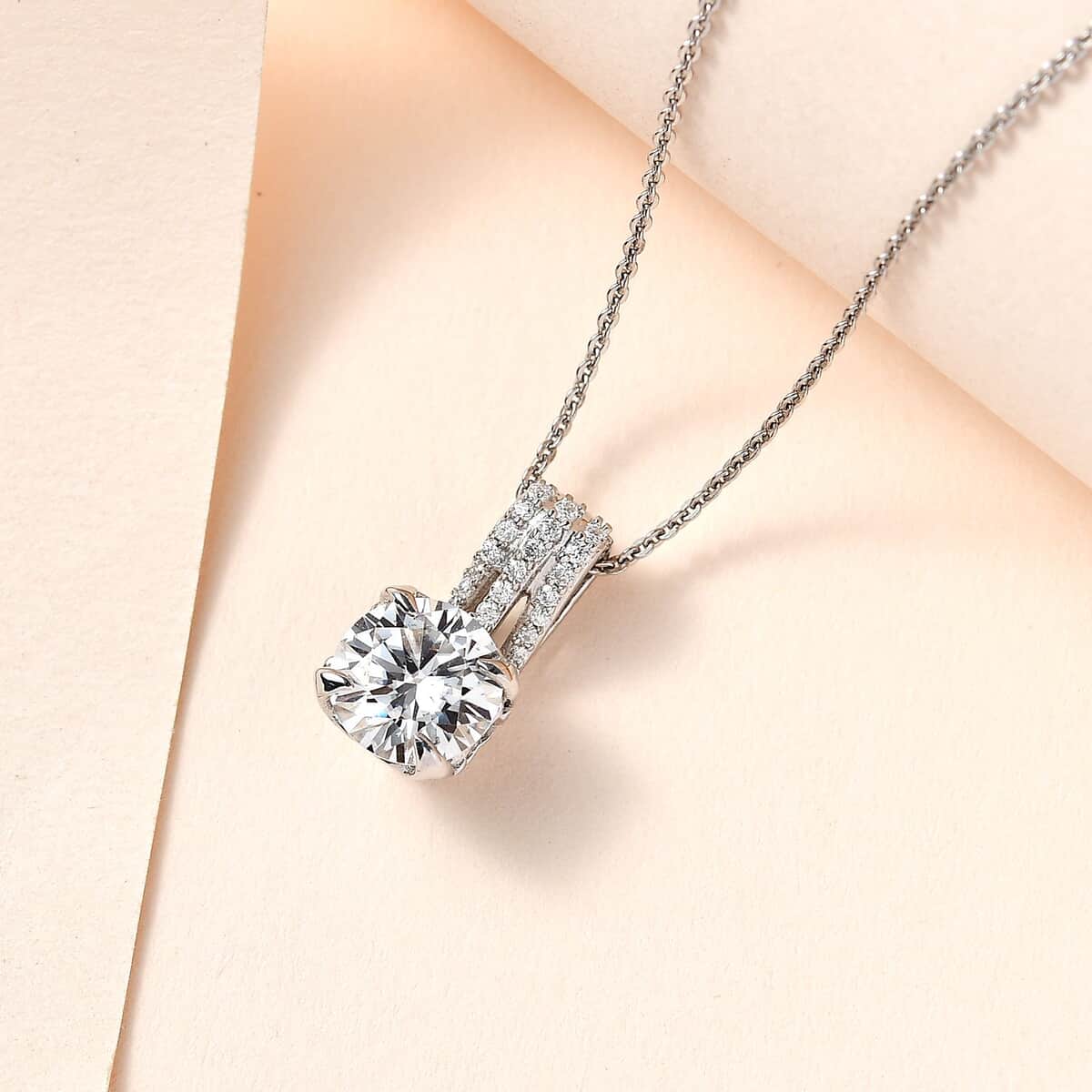 Moissanite Pendant Necklace 20 Inches in Platinum Over Sterling Silver 2.10 ctw image number 1