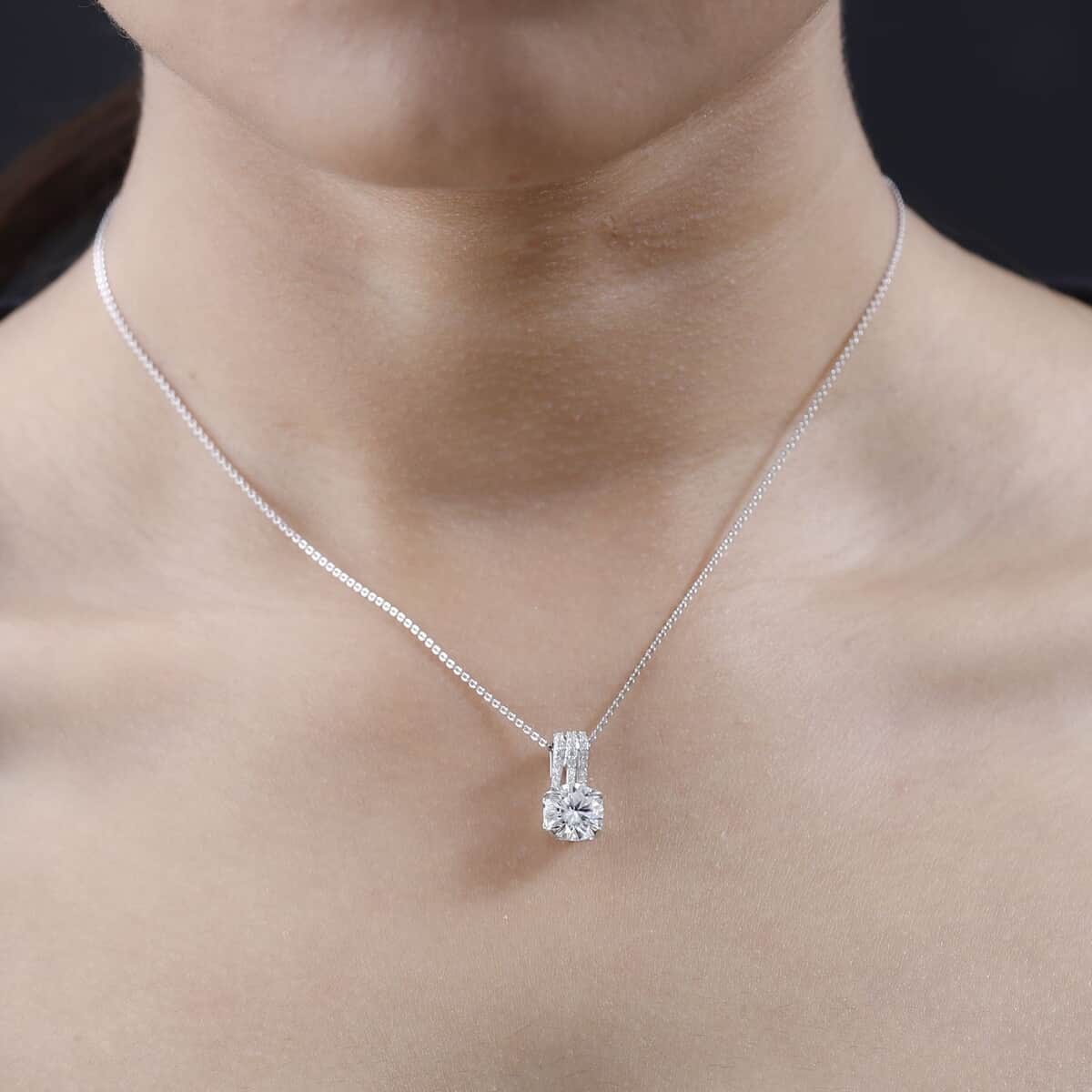 Moissanite Pendant Necklace 20 Inches in Platinum Over Sterling Silver 2.10 ctw image number 2