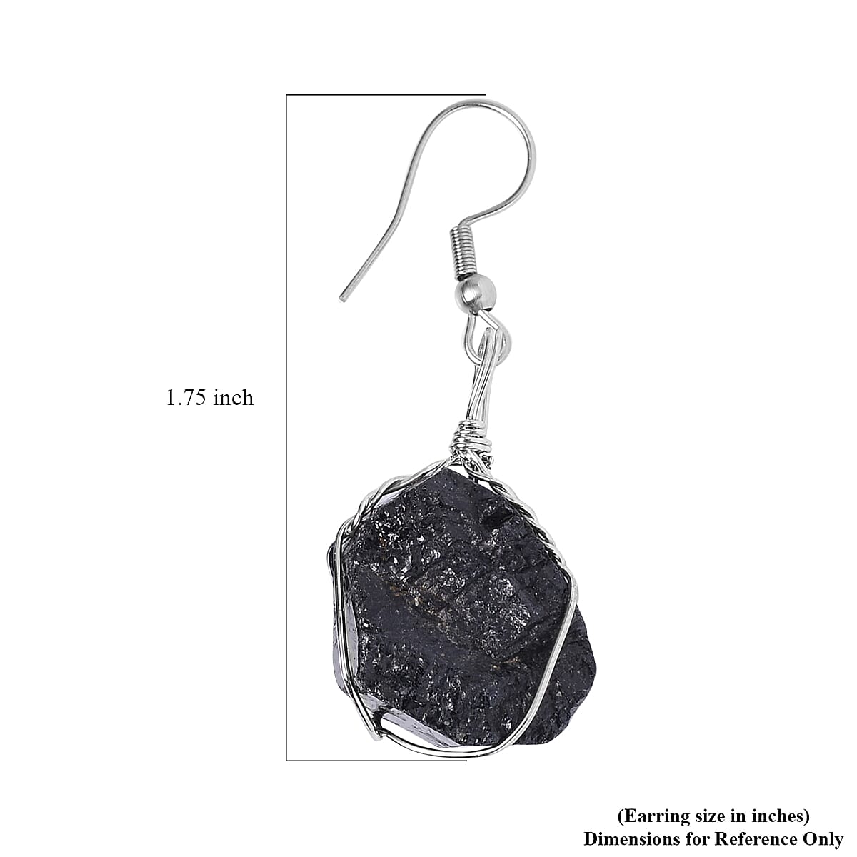 Rough Cut Black Tourmaline Earrings and Pendant in Silvertone with Stainless Steel Necklace 20 Inches 152.50 ctw