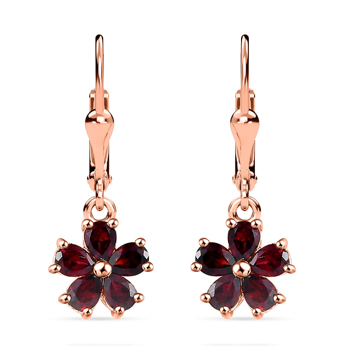 Anthill Garnet Floral Earrings, Ring (Size 5.0), Pendant Necklace 20 Inches in Vermeil Rose Gold Over Sterling Silver 3.80 ctw