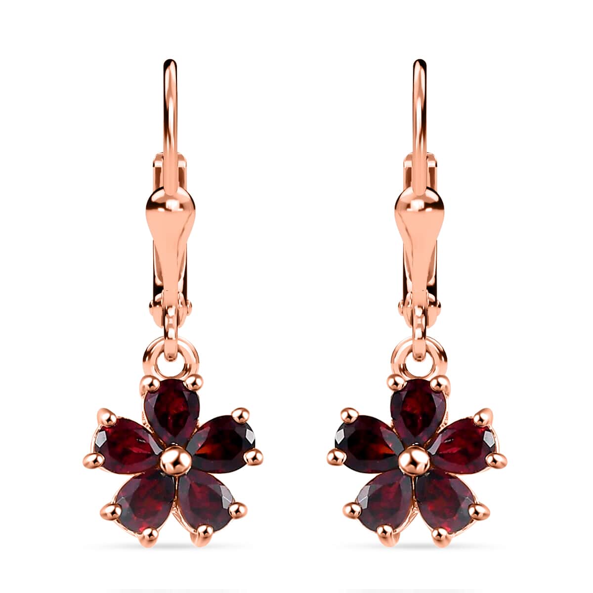 Anthill Garnet Floral Earrings, Ring (Size 5.0), Pendant Necklace 20 Inches in Vermeil Rose Gold Over Sterling Silver 3.80 ctw image number 6
