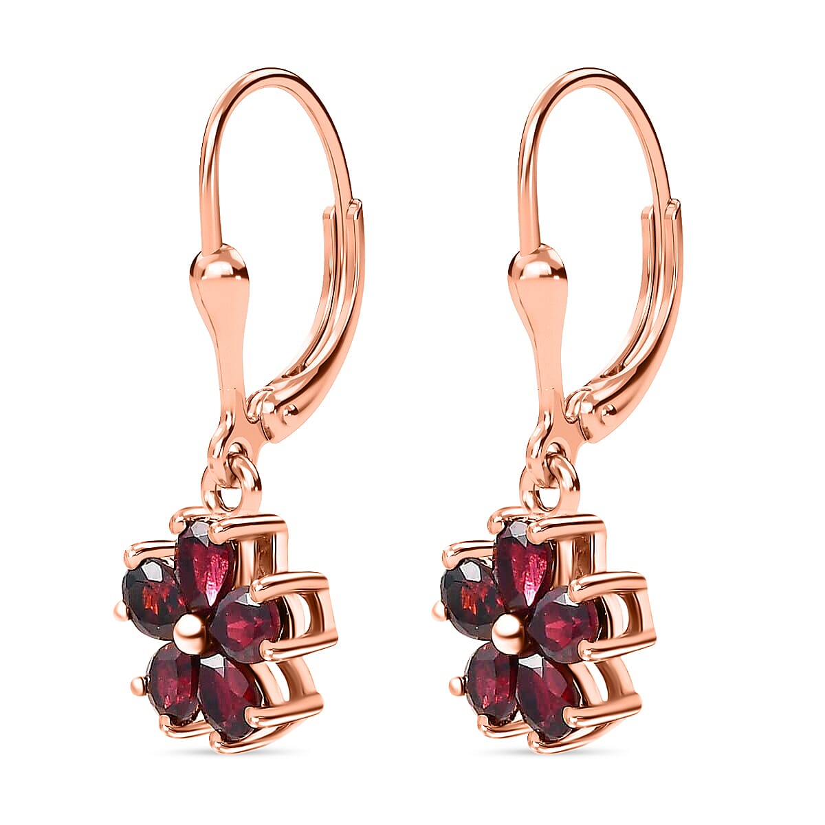 Anthill Garnet Floral Earrings, Ring (Size 5.0), Pendant Necklace 20 Inches in Vermeil Rose Gold Over Sterling Silver 3.80 ctw