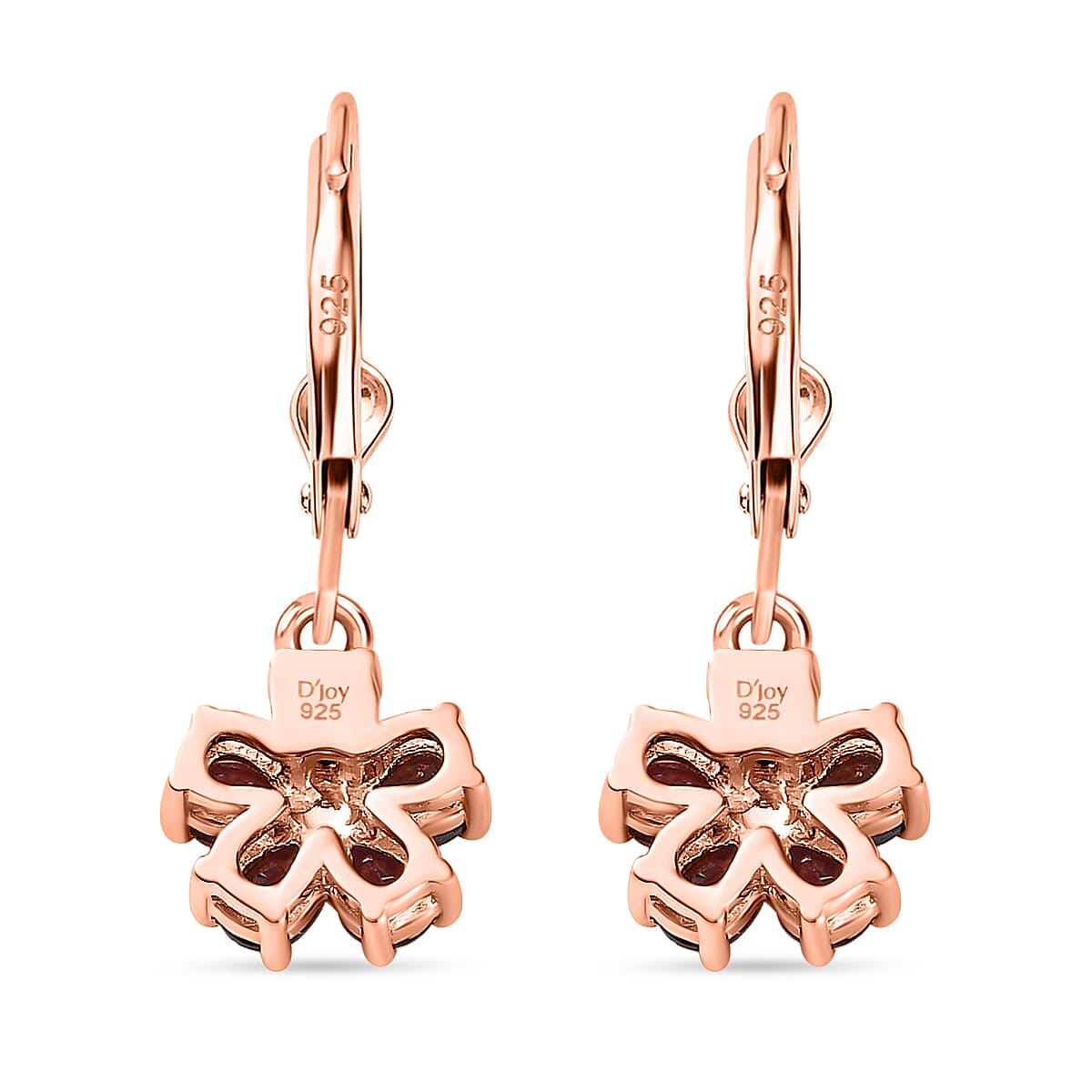Anthill Garnet Floral Earrings, Ring (Size 5.0), Pendant Necklace 20 Inches in Vermeil Rose Gold Over Sterling Silver 3.80 ctw