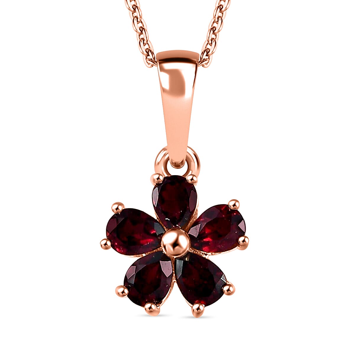 Anthill Garnet Floral Earrings, Ring (Size 5.0), Pendant Necklace 20 Inches in Vermeil Rose Gold Over Sterling Silver 3.80 ctw