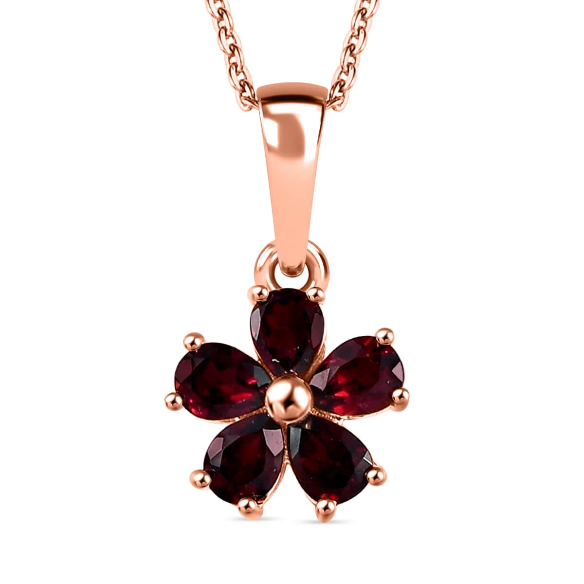 Anthill Garnet Floral Earrings, Ring (Size 5.0), Pendant Necklace 20 Inches in Vermeil Rose Gold Over Sterling Silver 3.80 ctw image number 9
