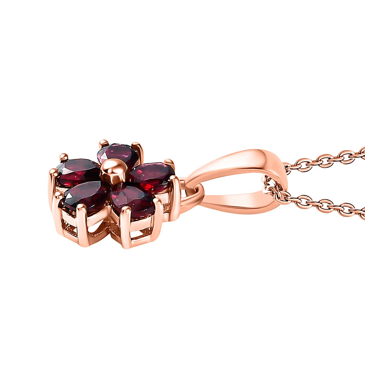 Anthill Garnet Floral Earrings, Ring (Size 5.0), Pendant Necklace 20 Inches in Vermeil Rose Gold Over Sterling Silver 3.80 ctw