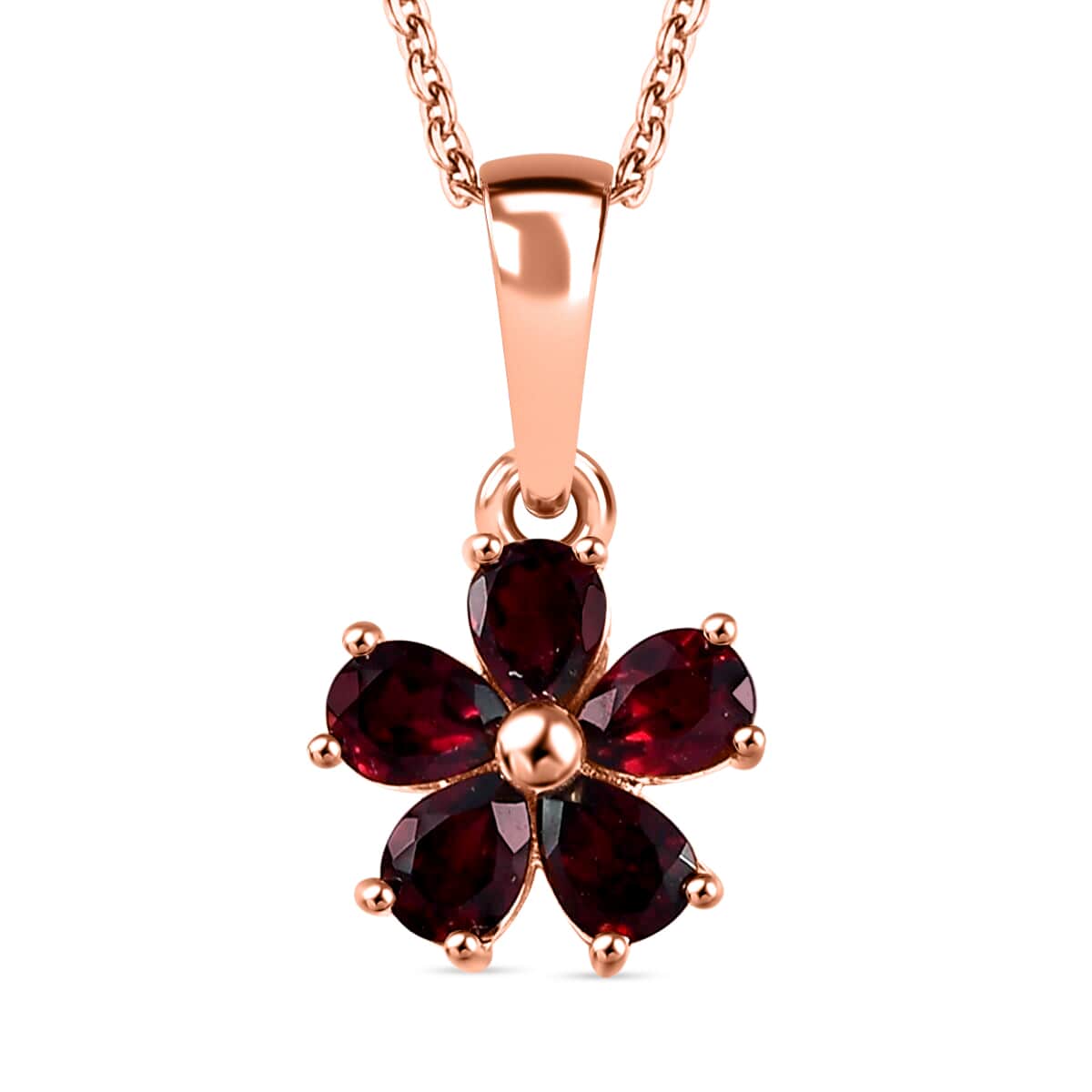 Anthill Garnet 3.80 ctw Floral Earrings, Ring (Size 6.0), Pendant Necklace in Vermeil Rose Gold Over Sterling Silver 20 Inches image number 9