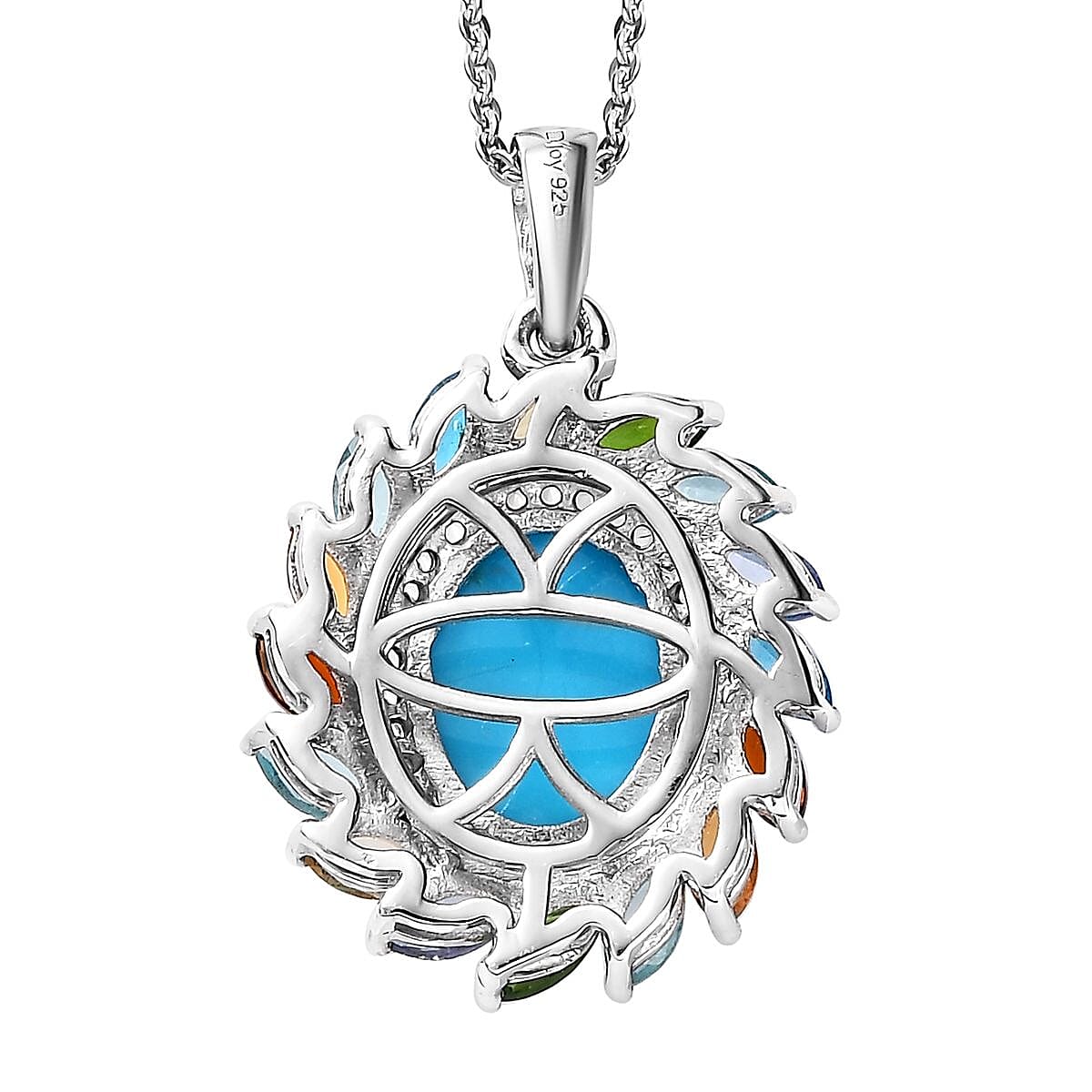 Premium Sleeping Beauty Turquoise and Multi Gemstone Swirl Pendant Necklace 20 Inches in Platinum Over Sterling Silver 3.75 ctw