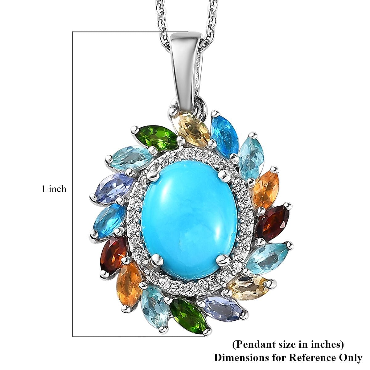 Premium Sleeping Beauty Turquoise and Multi Gemstone Swirl Pendant Necklace 20 Inches in Platinum Over Sterling Silver 3.75 ctw