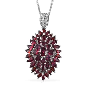 Anthill Garnet Floral Spray Pendant Necklace 20 Inches in Platinum Over Sterling Silver 6.15 ctw