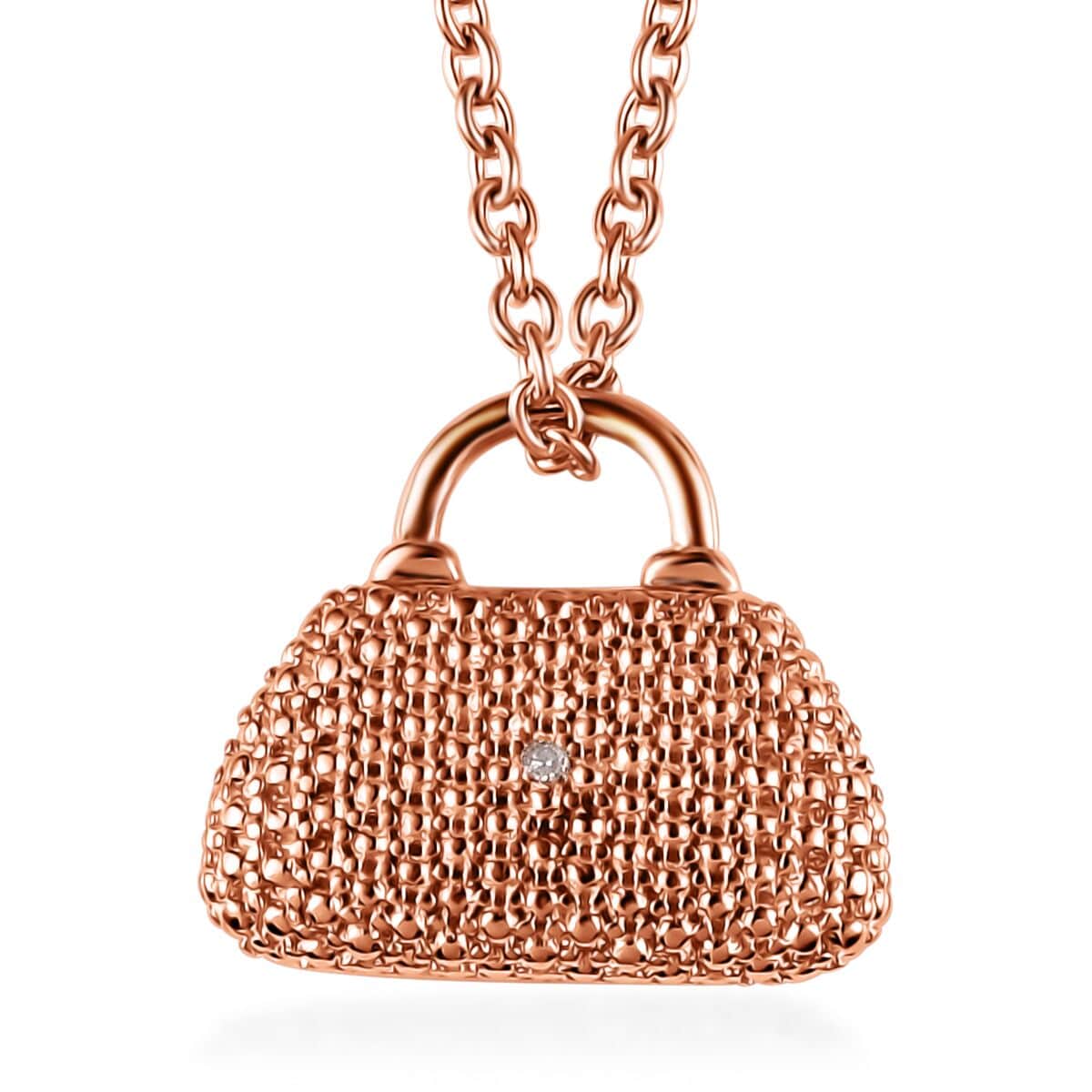 Diamond Accent Wallet Pendant in 14K RG Over Copper with ION Plated RG Stainless Steel Necklace 20 Inches image number 0