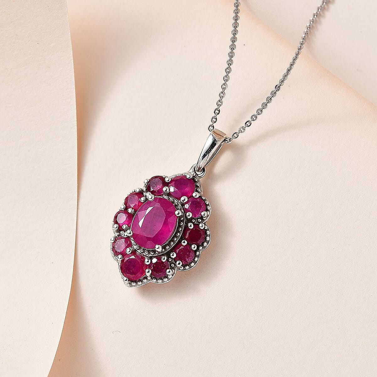 Niassa Ruby (FF) Pendant Necklace 20 Inches in Platinum Over Sterling Silver 6.10 ctw image number 1