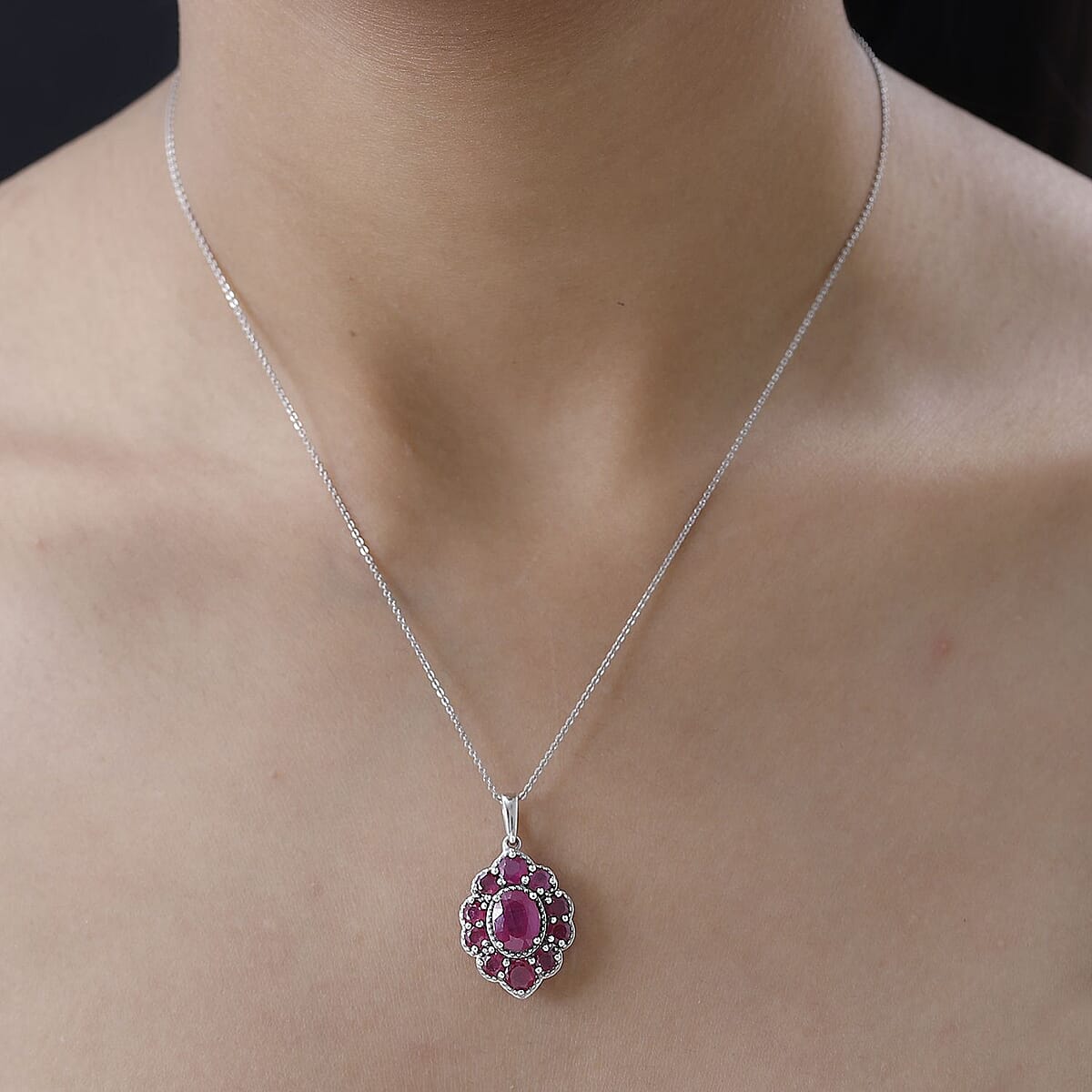 Niassa Ruby (FF) Pendant Necklace 20 Inches in Platinum Over Sterling Silver 6.10 ctw image number 2