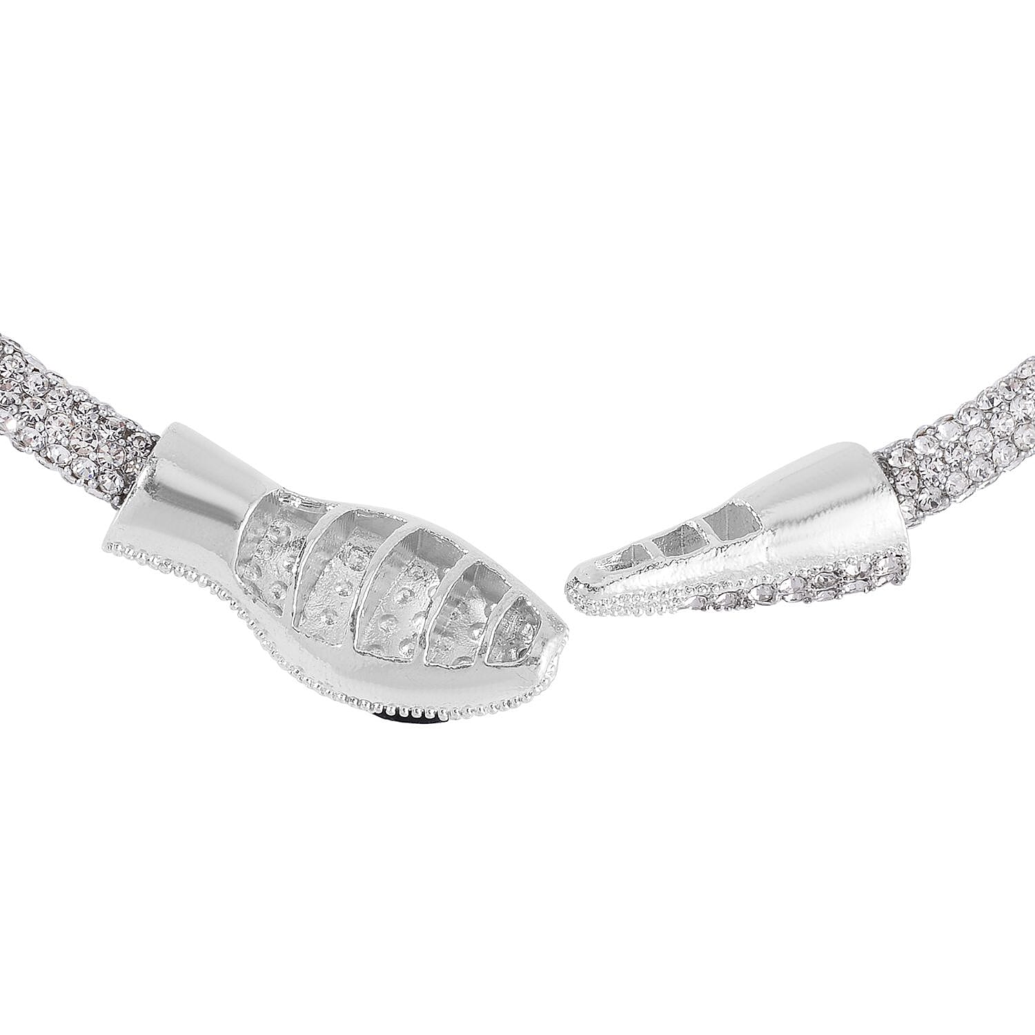 Black and White Austrian Crystal Serpent Set of Necklace 16 Inches and Bracelet (6.50-7.50In) and Earrings in Silvertone