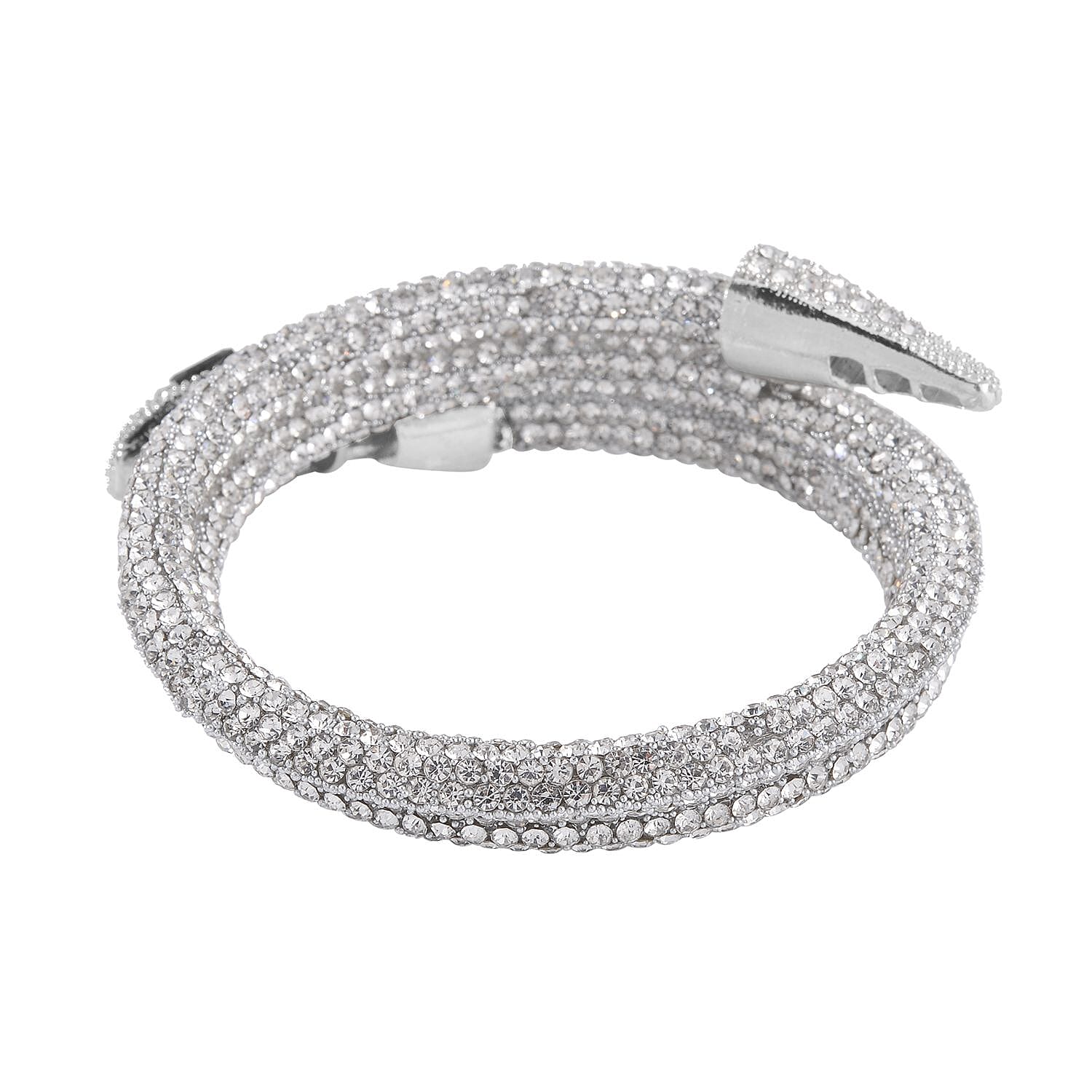 Black and White Austrian Crystal Serpent Set of Necklace 16 Inches and Bracelet (6.50-7.50In) and Earrings in Silvertone