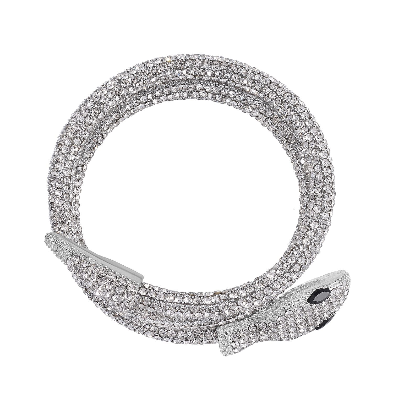Black and White Austrian Crystal Serpent Set of Necklace 16 Inches and Bracelet (6.50-7.50In) and Earrings in Silvertone