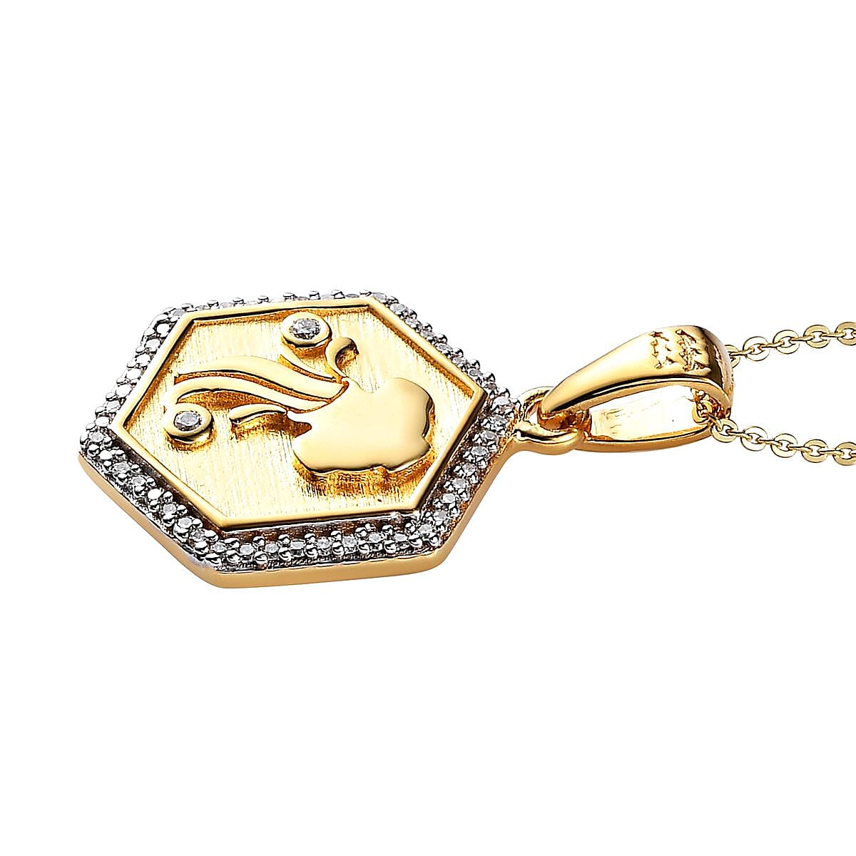 African Amethyst and Moissanite Aquarius Zodiac Medallion Pendant with Paper Clip Chain Necklace 20 Inches in Vermeil Yellow Gold Over Sterling Silver 0.40 ctw image number 3