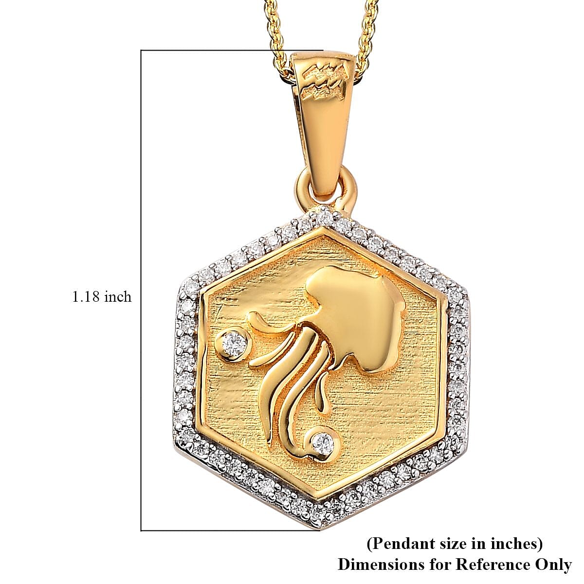 African Amethyst and Moissanite Aquarius Zodiac Medallion Pendant with Paper Clip Chain Necklace 20 Inches in Vermeil Yellow Gold Over Sterling Silver 0.40 ctw image number 5