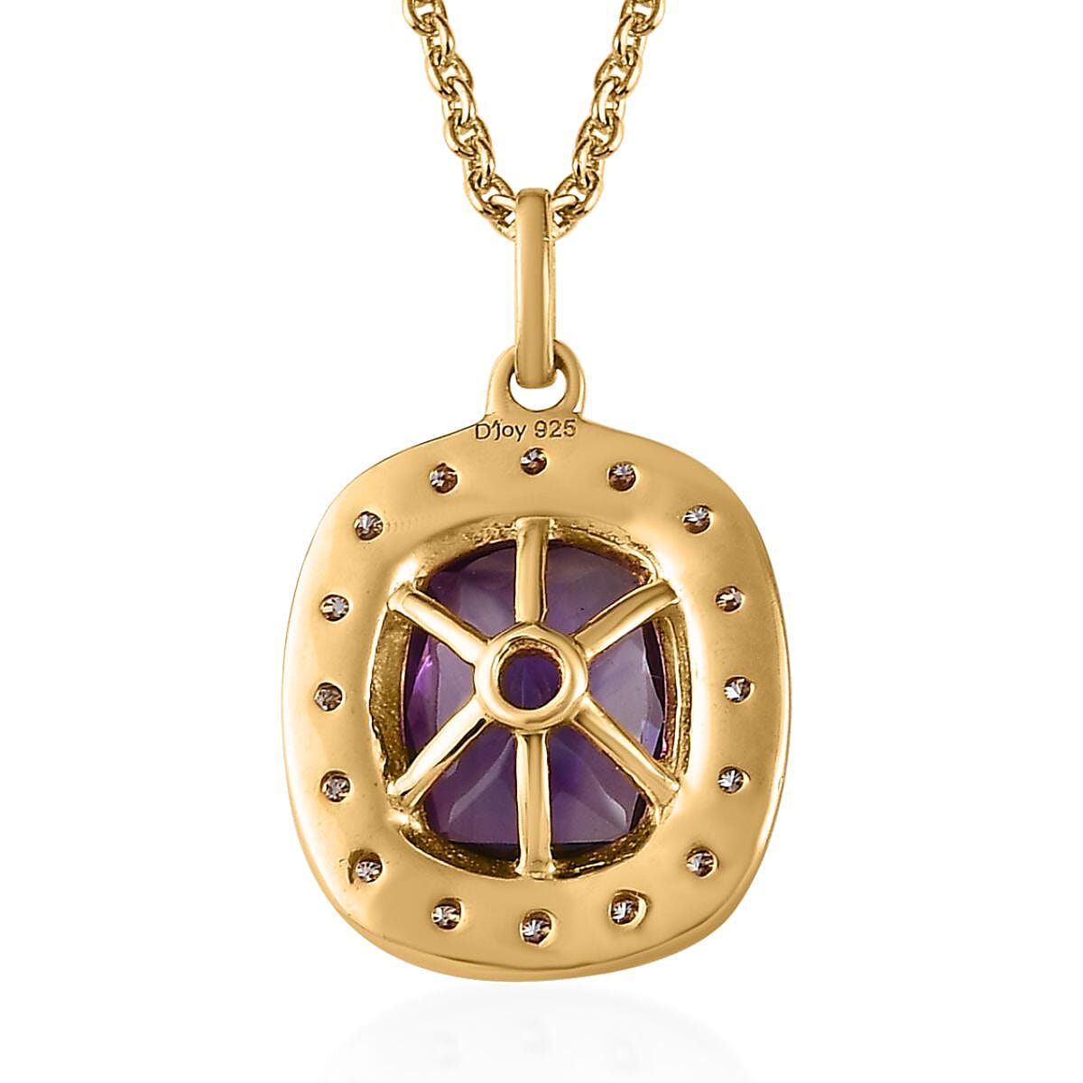 Premium Moroccan Amethyst and Moissanite Medallion Pendant Necklace 20 Inches in Vermeil Yellow Gold Over Sterling Silver 3.10 ctw