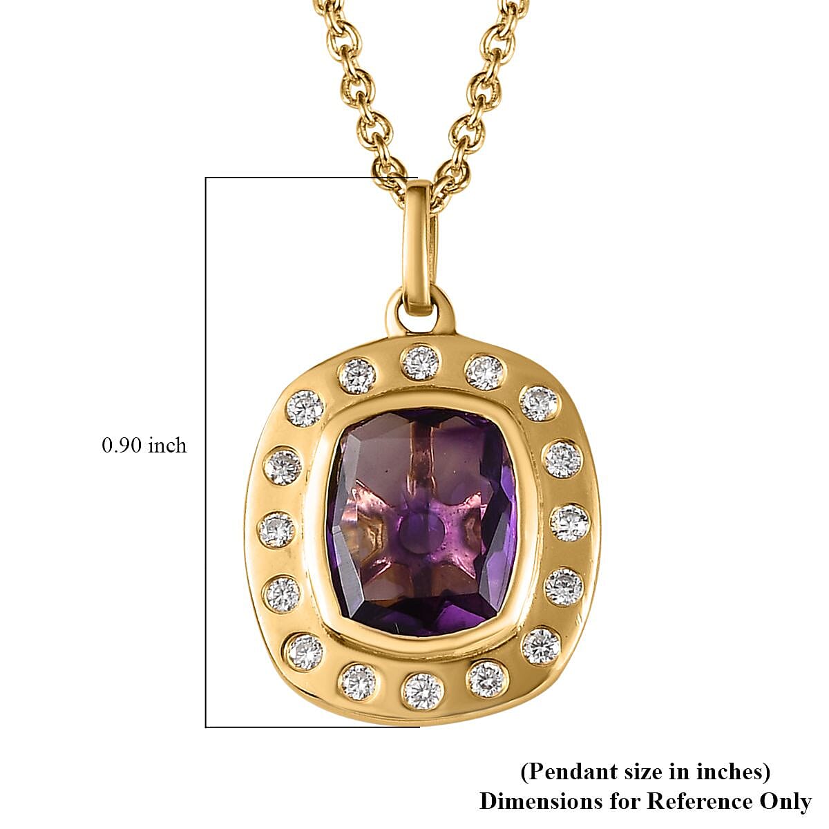 Premium Moroccan Amethyst and Moissanite Medallion Pendant Necklace 20 Inches in Vermeil Yellow Gold Over Sterling Silver 3.10 ctw