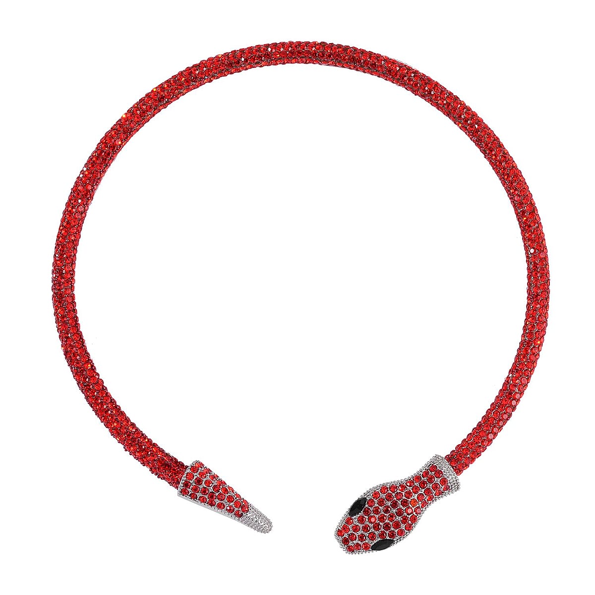 Black and Red Austrian Crystal Necklace 16 Inches and Bracelet (6.50-7.50In) and Earrings in Silvertone image number 2