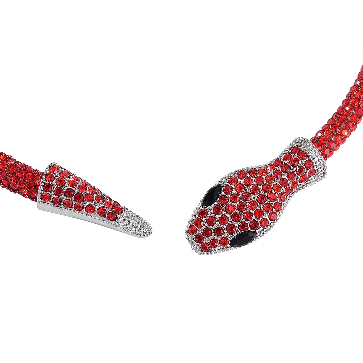 Black and Red Austrian Crystal Necklace 16 Inches and Bracelet (6.50-7.50In) and Earrings in Silvertone image number 3
