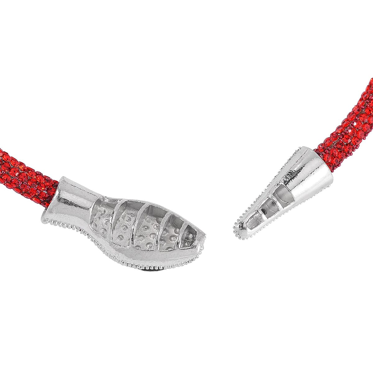 Black and Red Austrian Crystal Necklace 16 Inches and Bracelet (6.50-7.50In) and Earrings in Silvertone image number 4
